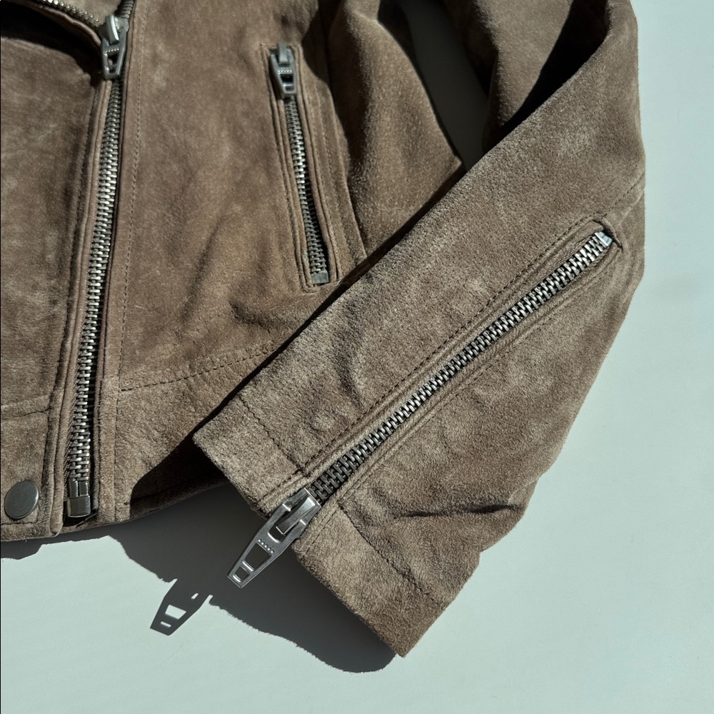 Blank NYC Taupe Light Brown Leather Moto suede Jacket size Small - Picture 6 of 13